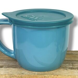 CW by Corningware Turquoise Oversized Mug 20oz Lidded Soup Mug EUC
